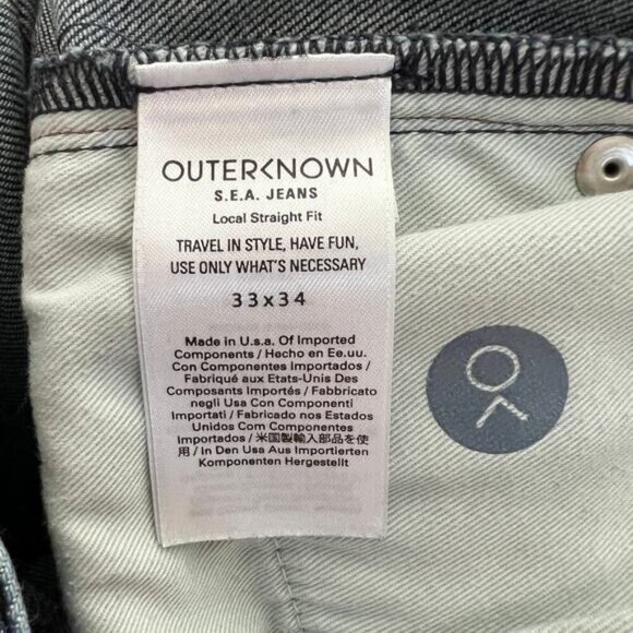 Outerknown S.E.A Jeans Local Straight Fit Men's 33x34 Mid Rise Stretch Med Wash - Picture 6 of 7